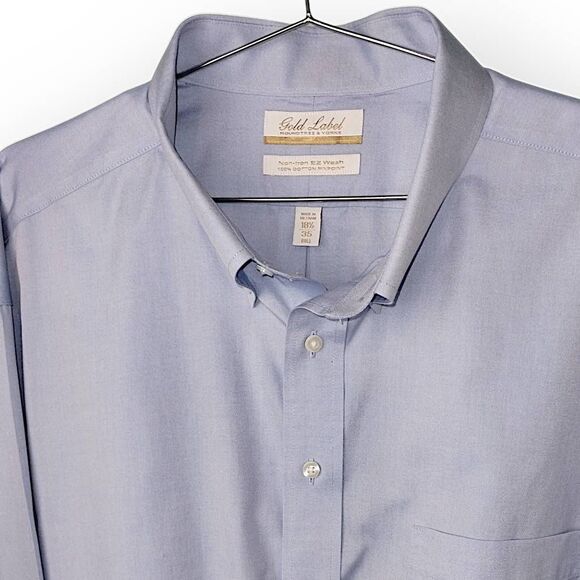 Roundtree & York Mens‎ Shirt 18.5" Blue Oxford Button Down Gold Label Preppy - Picture 7 of 8